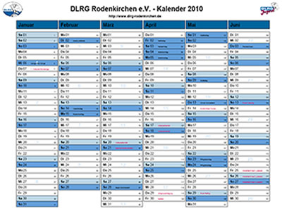 DLRG Jahreskalender im DIN A4 PDF Format